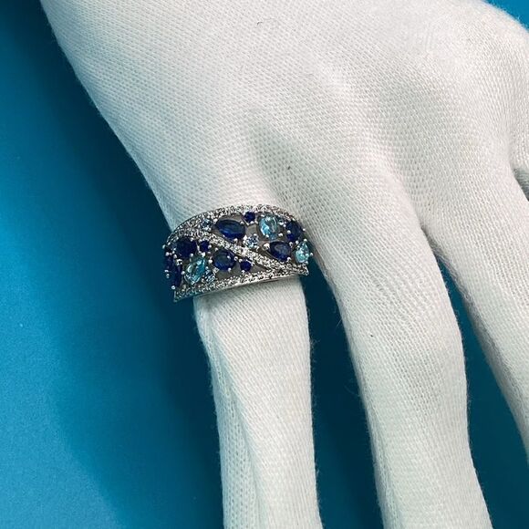 Sterling Silver (925) Wide Sparkly Blue Eternity Band - Picture 5 of 17